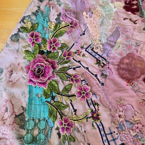 Lavender Embroidered Crazy Quilt Skirt | Roselani Jasmin | Size Small - Picture 11 of 16